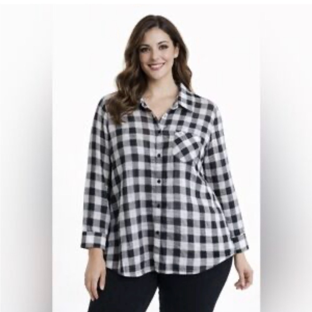 Faded Glory White & Black Plaid Flannel Size 3X